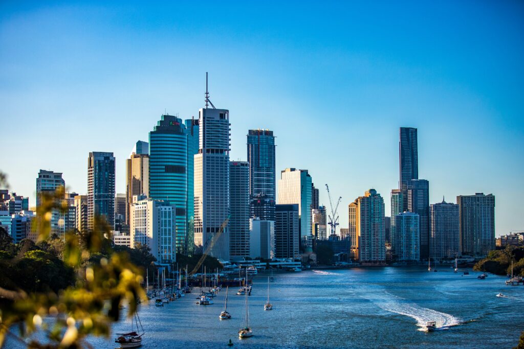 Brisbane city across river from Botanic Gardens